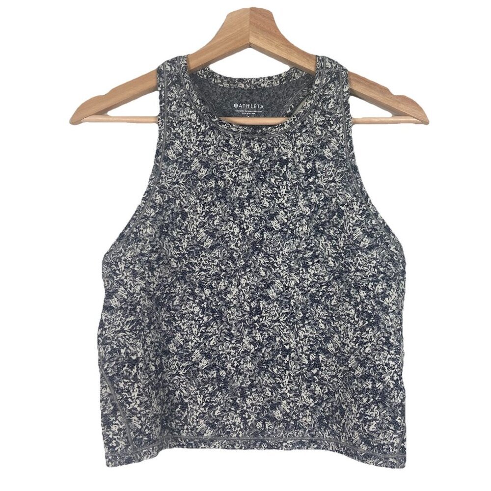 Athleta Shanti printed crop tank‎ size small black cream Athleisure Sporty Yoga